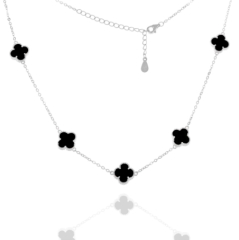 Сребърно колие - Пет Детелини с Оникс