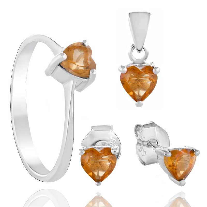 Нежен Сребърен Комплект - Сърца от Цитрини 1,60 ct.