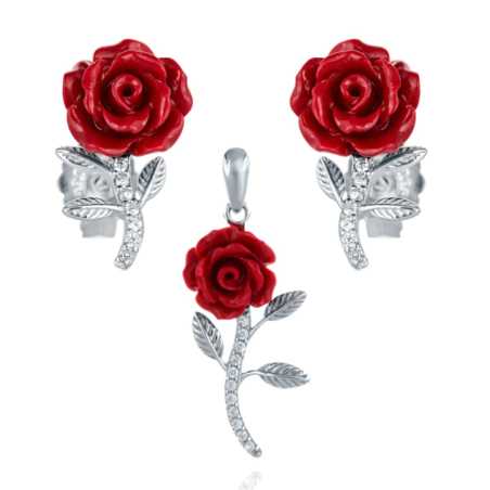 Изящен Сребърен Комплект Red Rose – уникално сребърно бижу от birse.bg