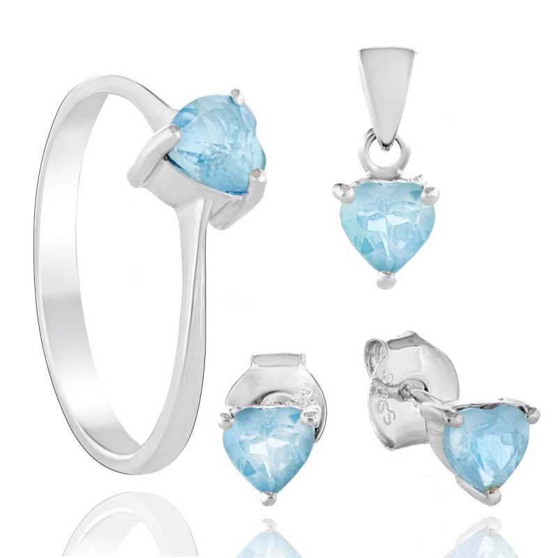 Нежен Сребърен Комплект - Сърца от Син Топаз 2,24 ct.