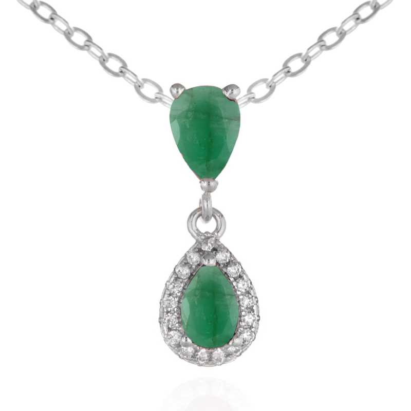 Сребърно Колие с Капковиден Изумруд и Циркони 1.15 ct.