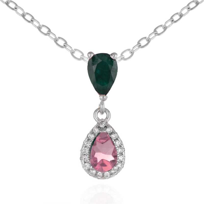 Сребърно Колие с Капковиден Турмалин и Циркони 1,05 ct.
