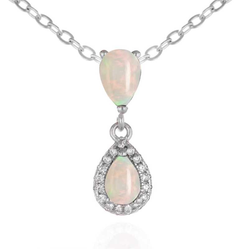 Сребърно Колие с Капковиден Опал и Циркони 0,57 ct.