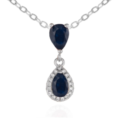 Сребърно Колие с Капковиден Сапфир и Циркони 1.25 ct. – уникално сребърно бижу от birse.bg