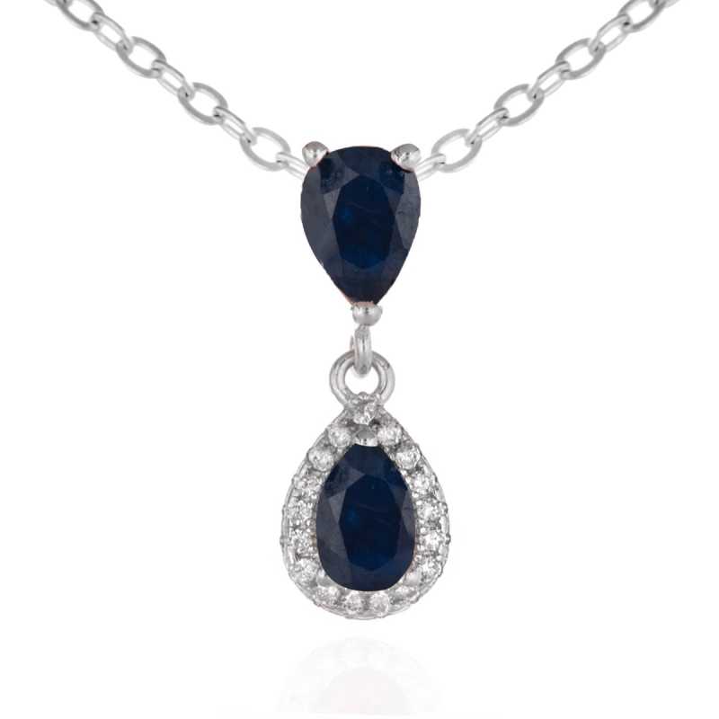 Сребърно Колие с Капковиден Сапфир и Циркони 1.25 ct.