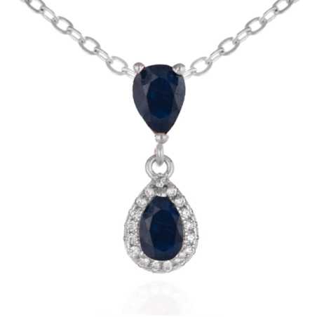 Сребърно Колие с Капковиден Сапфир и Циркони 1.25 ct. – уникално сребърно бижу от birse.bg