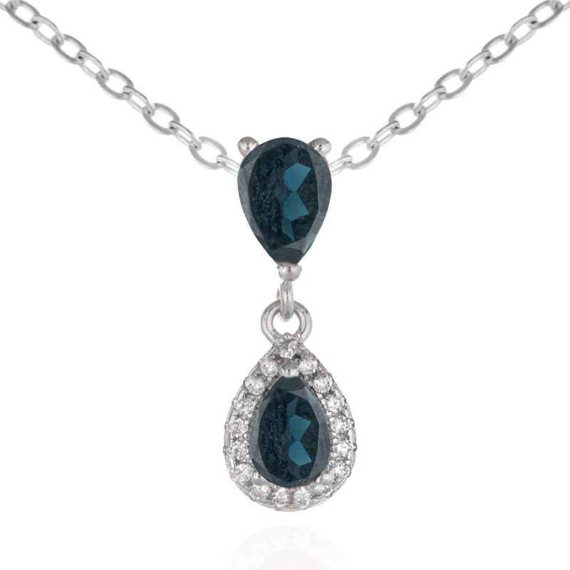 Сребърно Колие с Капковиден Лондон Топаз и Циркони 1.50 ct.