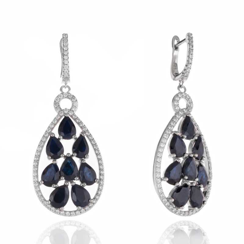 Дамски Сребърни Обеци Капка с Естествен Сапфир 16,00 ct.