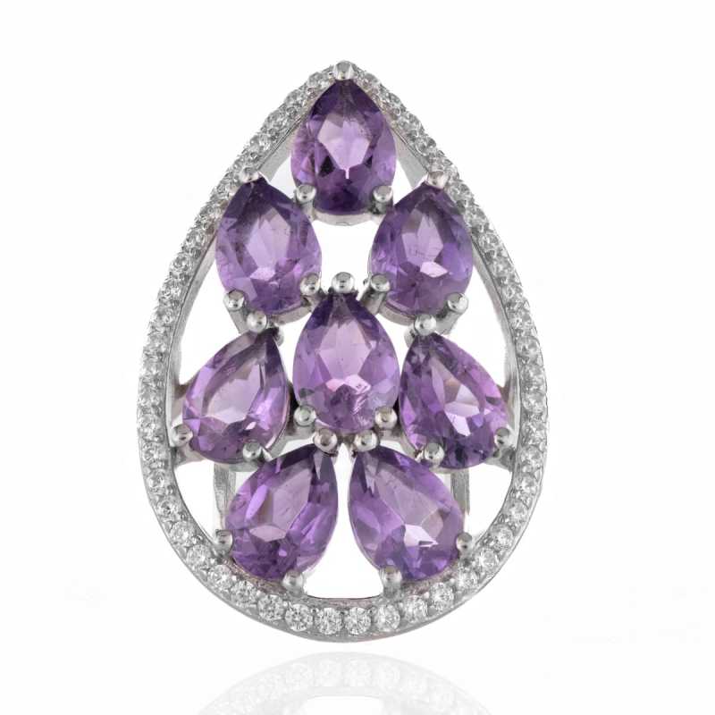 Дамски Сребърен Пръстен Капка с Естествен Аметист 5,20 ct.
