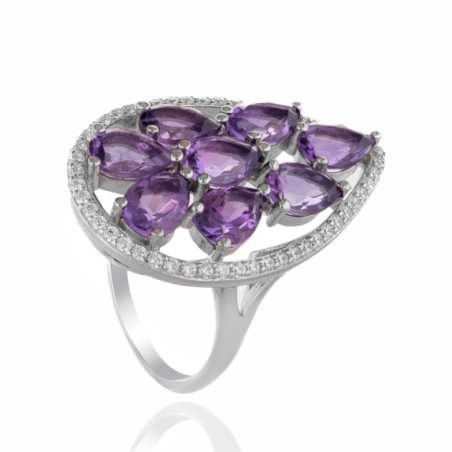 Дамски Сребърен Пръстен Капка с Естествен Аметист 5,20 ct.